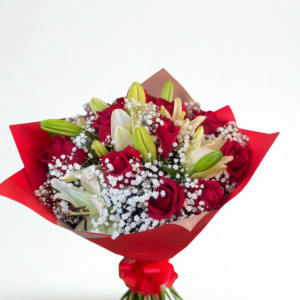 Ramalhete Luxo de Lírios e Rosas Vermelhas